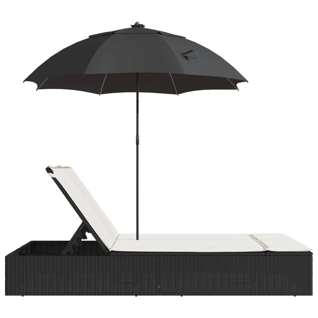 ComfortXL - Chaise Longue Double Résine Tressée avec Parasol Inclinable Noir – ComfortXL Outdoor Living - Image 5