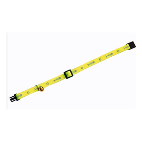 Collier réglable de 20 à 35 cm jaune motif poisson + clochette pour chat - Image 2