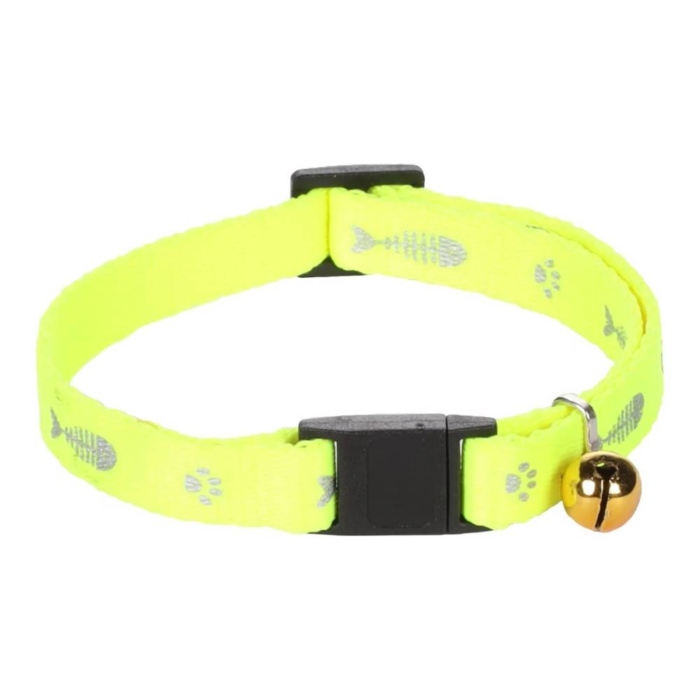 Collier réglable de 20 à 35 cm jaune  motif poisson  + clochette pour chat - Imagen 1