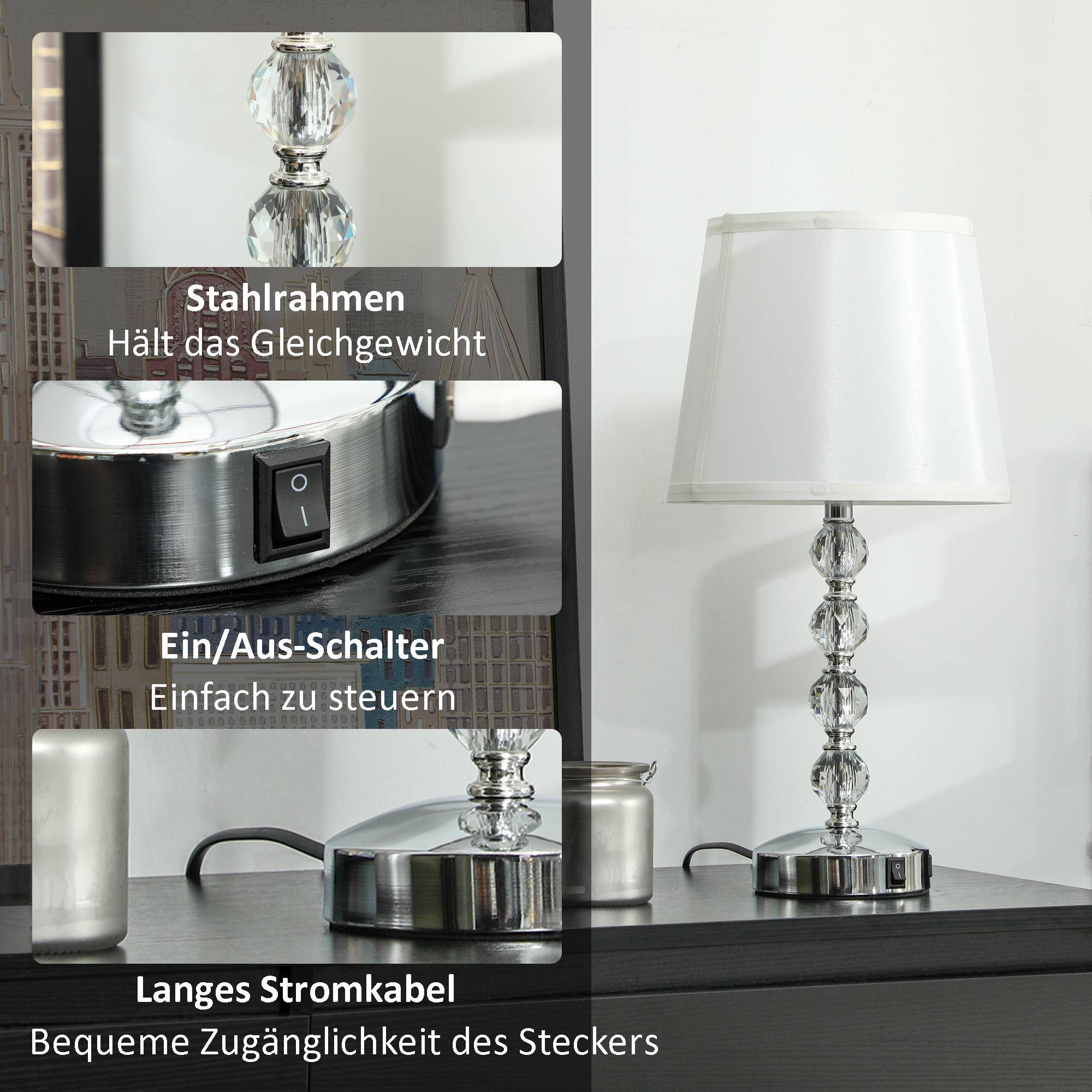 Lampe De Chevet Classique Ciciriello - Verre & Cristal Transparent - Abat-Jour - Neuf