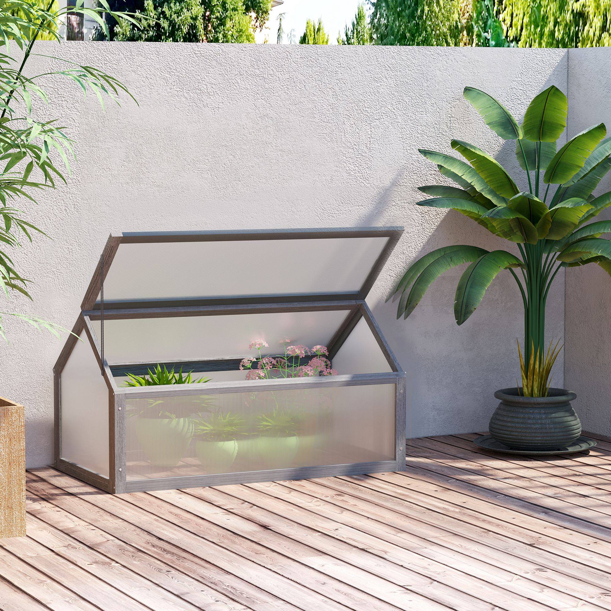 Sans Marque - Mini serre compacte bois polycarbonate ventilation 90x52x49,5 cm grise - Image 4