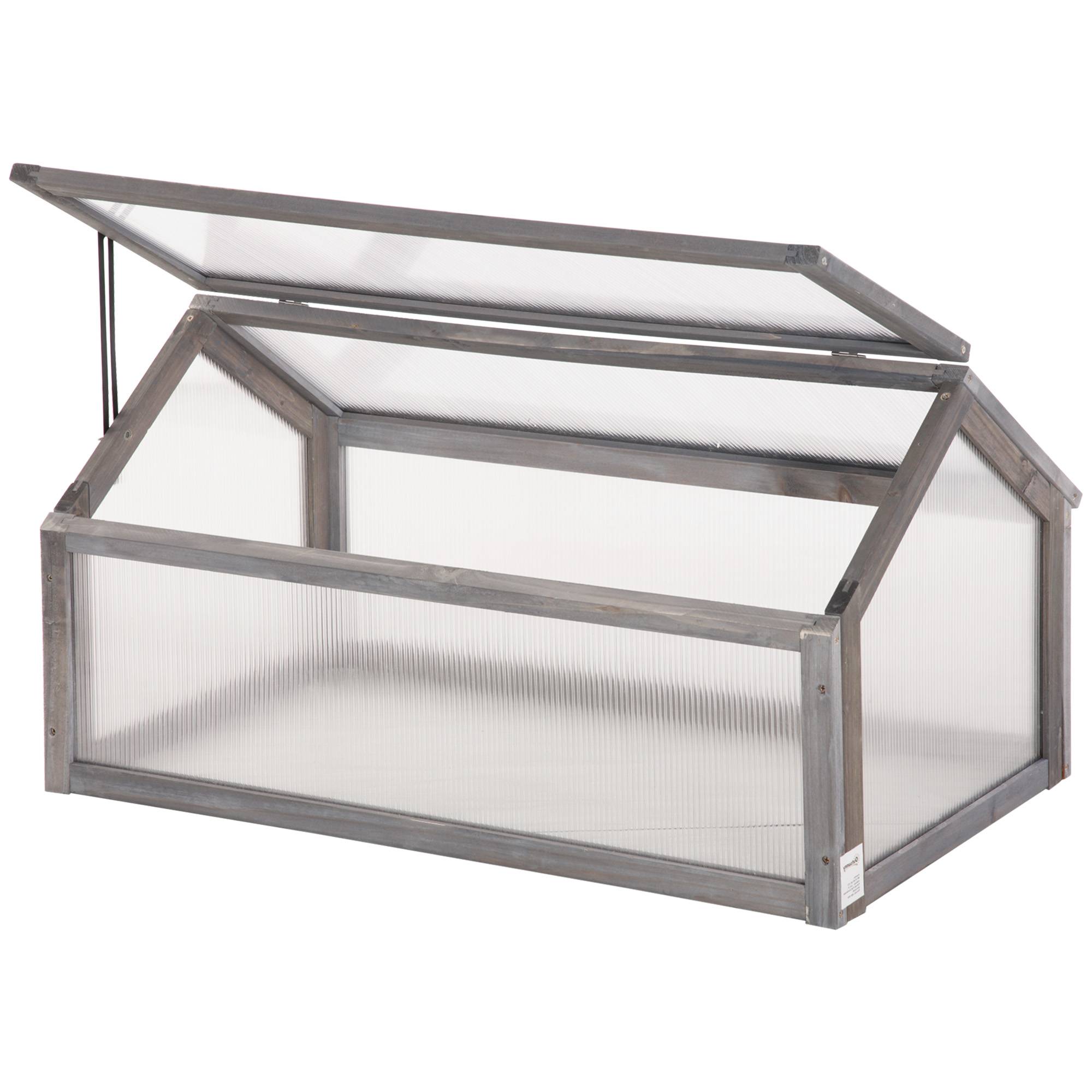 Sans Marque - Mini serre compacte bois polycarbonate ventilation 90x52x49,5 cm grise - Image 1