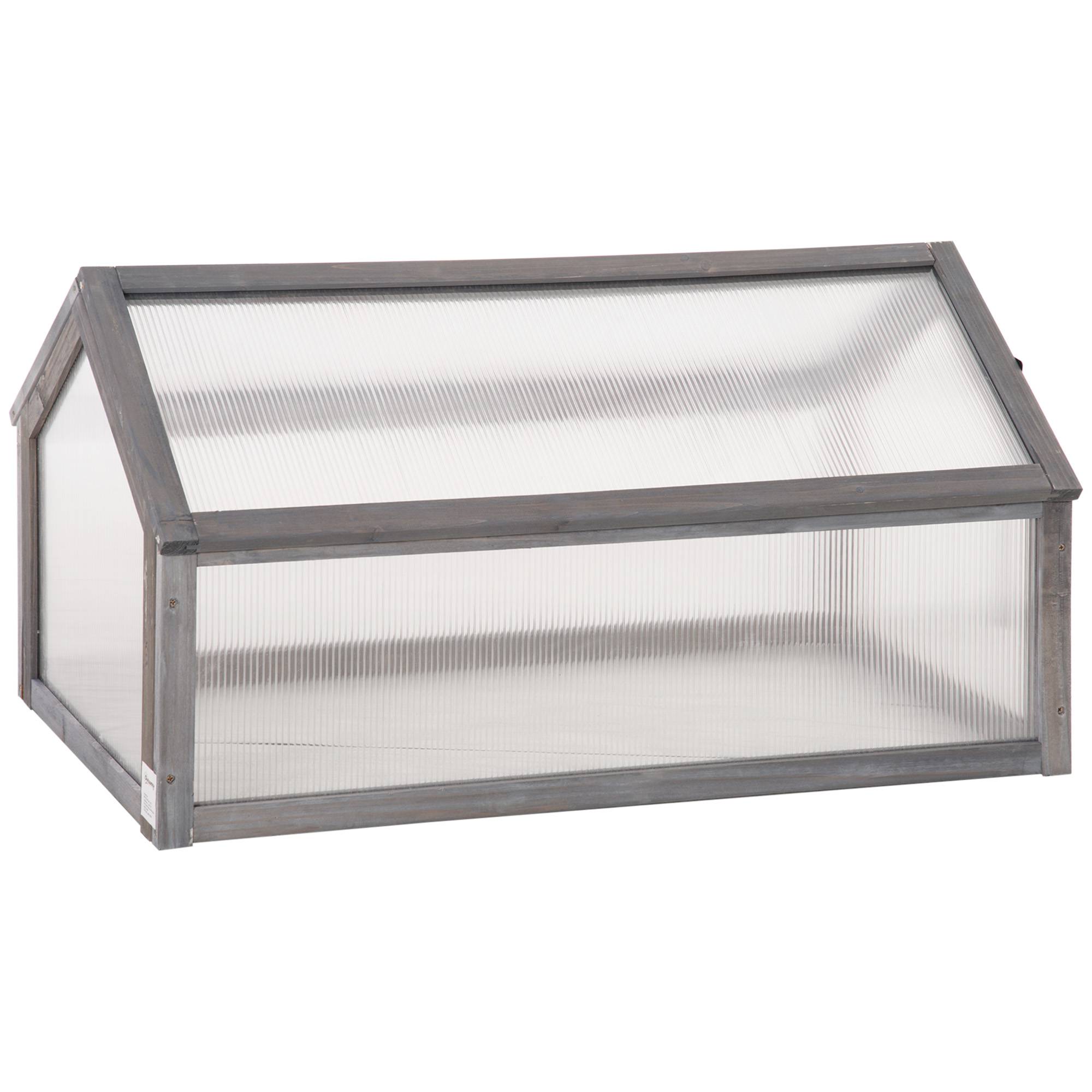 Sans Marque - Mini serre compacte bois polycarbonate ventilation 90x52x49,5 cm grise - Image 2