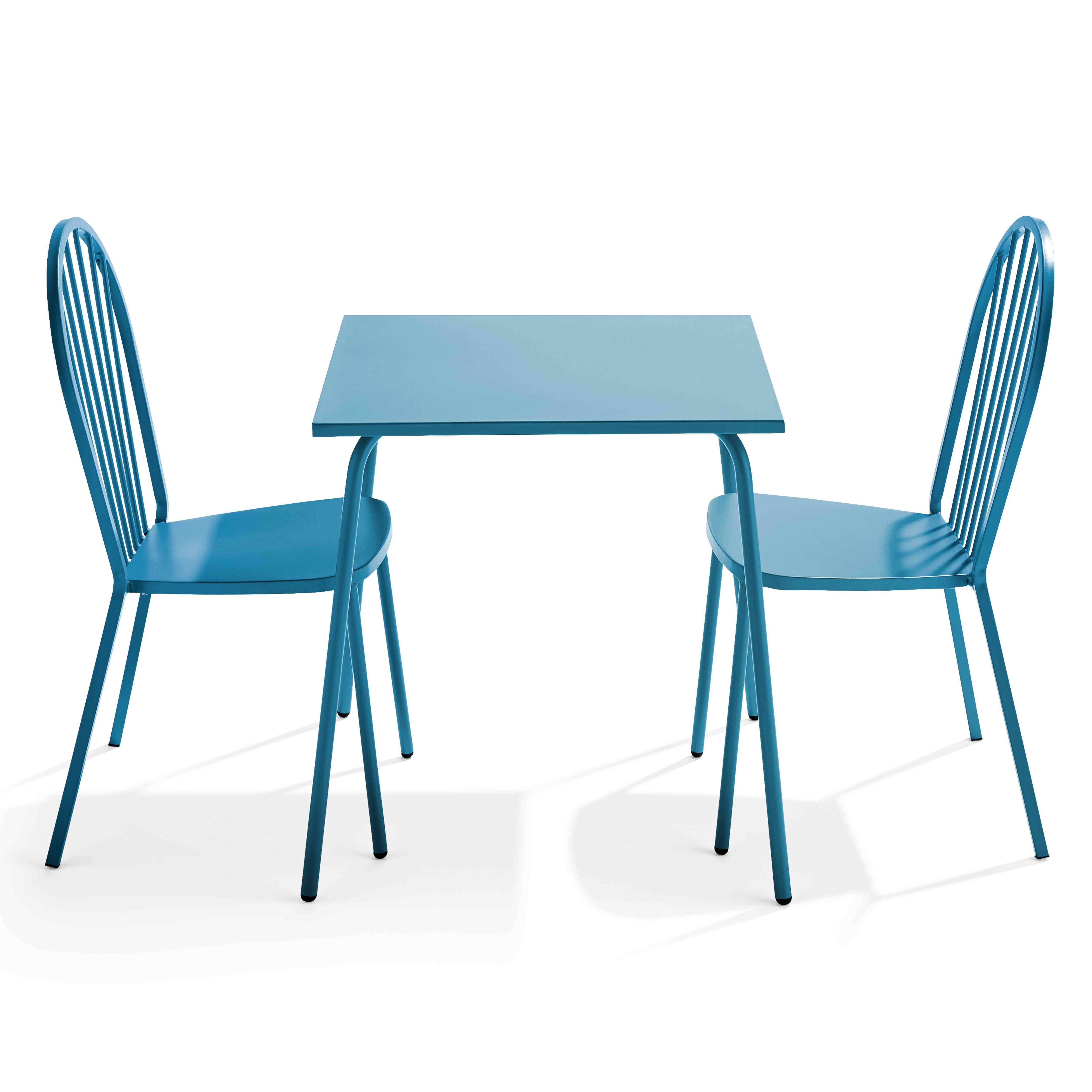 Oviala - Ensemble table de jardin bistrot et 2 chaises en acier bleu pacific Palavas - Oviala - Imagen 1