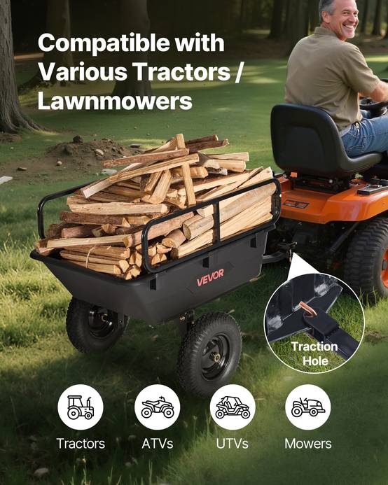 VEVOR Remorque à Benne Basculante Tracteur Tondeuse Gazon Jardin 283 L 226,8 kg - Image 2