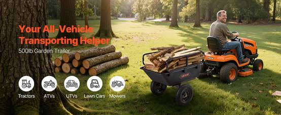 VEVOR Remorque à Benne Basculante Tracteur Tondeuse Gazon Jardin 283 L 226,8 kg - Image 9