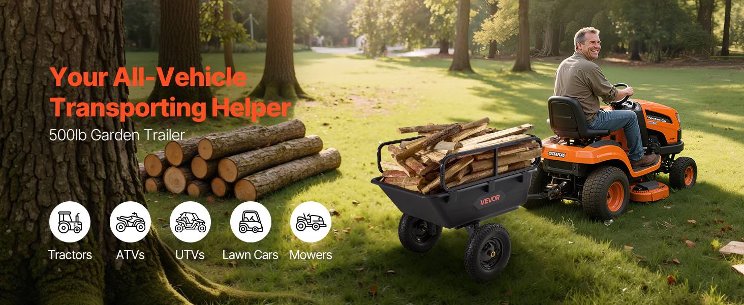 VEVOR Remorque à Benne Basculante Tracteur Tondeuse Gazon Jardin 283 L 226,8 kg - Image 9