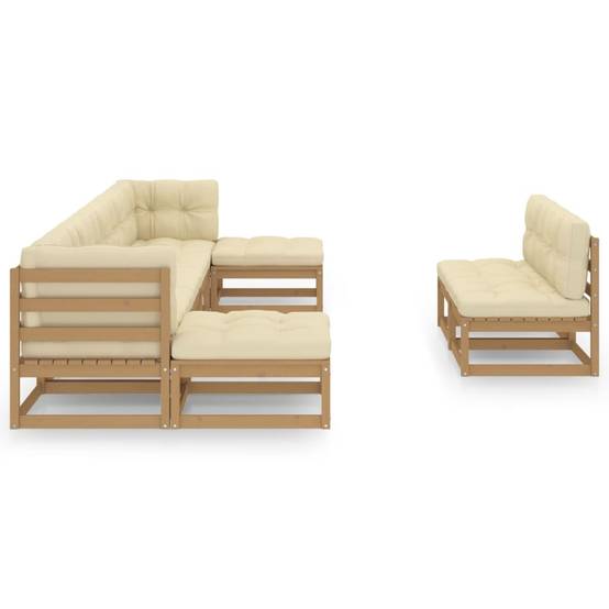 Helloshop26 - Salon de jardin meuble d'extérieur ensemble de mobilier 9 pièces avec coussins marron miel bois de pin - Imagen 2