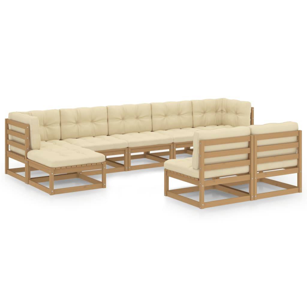Helloshop26 - Salon de jardin meuble d'extérieur ensemble de mobilier 9 pièces avec coussins marron miel bois de pin - Imagen 1