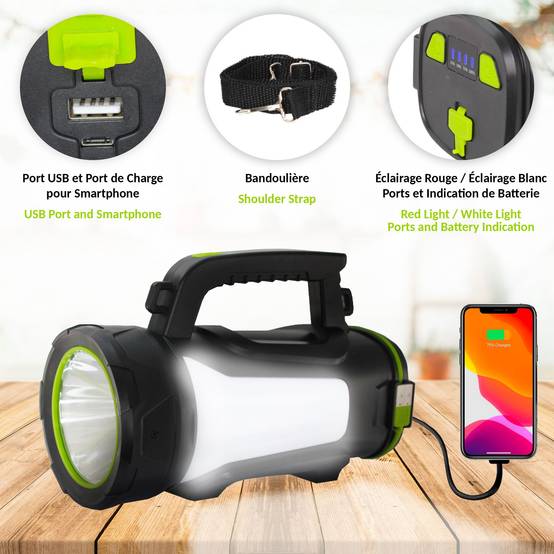 Lampe Torche LED 1000 Lumens - Portée 1 Km Rechargeable USB Camping Travaux Sécurité - Image 3