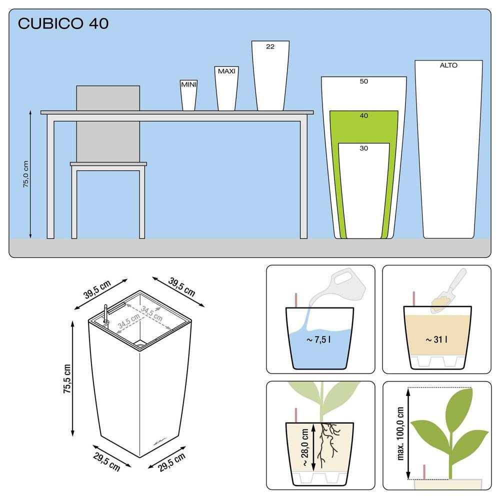 Lechuza - Cubico Premium 40 - kit complet, anthracite métallisé 75 cm Lechuza - Imagen 4