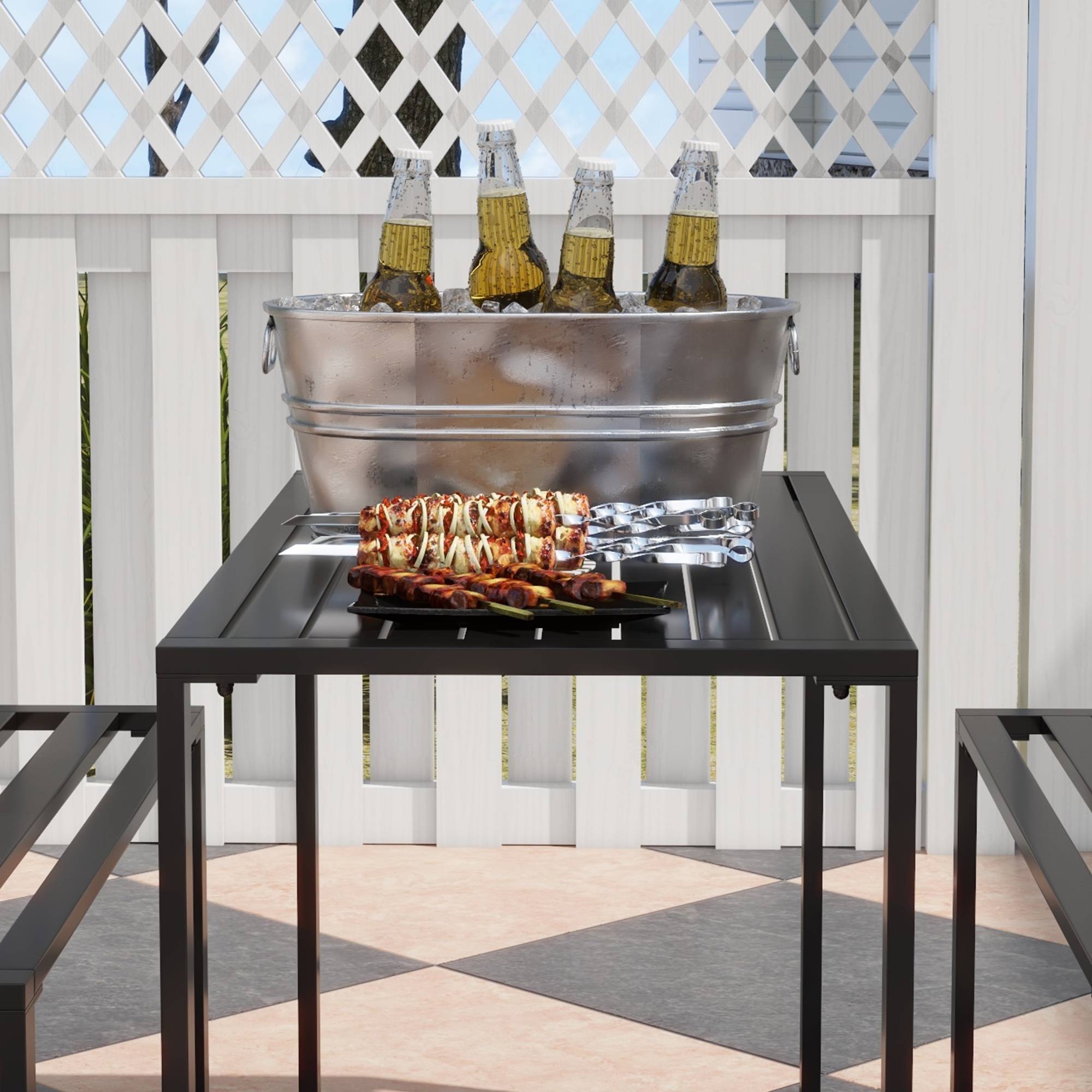 ComfortXL - Salon de jardin métal terrasse extérieur table 2 bancs 4 places 110cm noir - ComfortXL Outdoor Living - Image 8