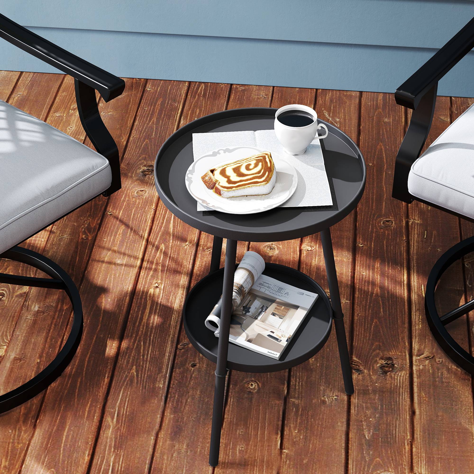 Petite table d'appoint ronde à 2 niveaux table de jardin pour terrasse salon balcon en métal Ø 32 x 51 cm noir - Image 9