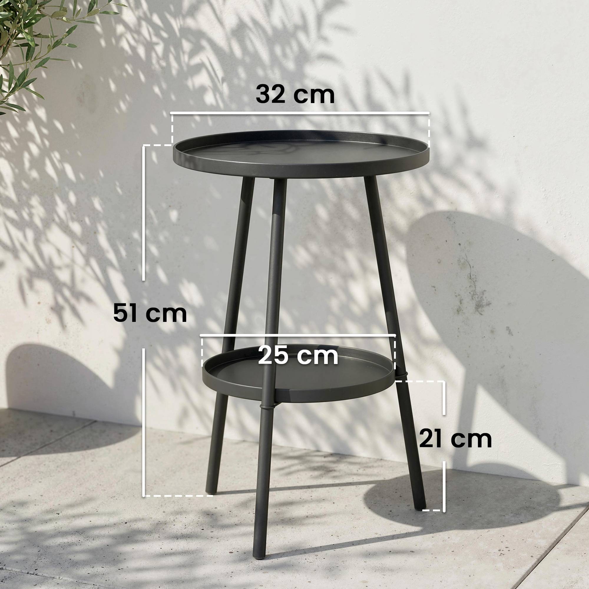 Petite table d'appoint ronde à 2 niveaux table de jardin pour terrasse salon balcon en métal Ø 32 x 51 cm noir - Image 5