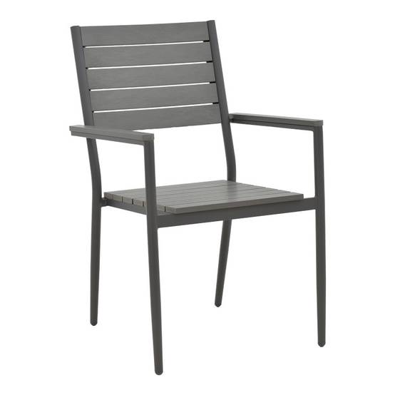 No name - Chaise de jardin aluminium anthracite- contreplaqué gris 60x56,3x89 cm - Image 1