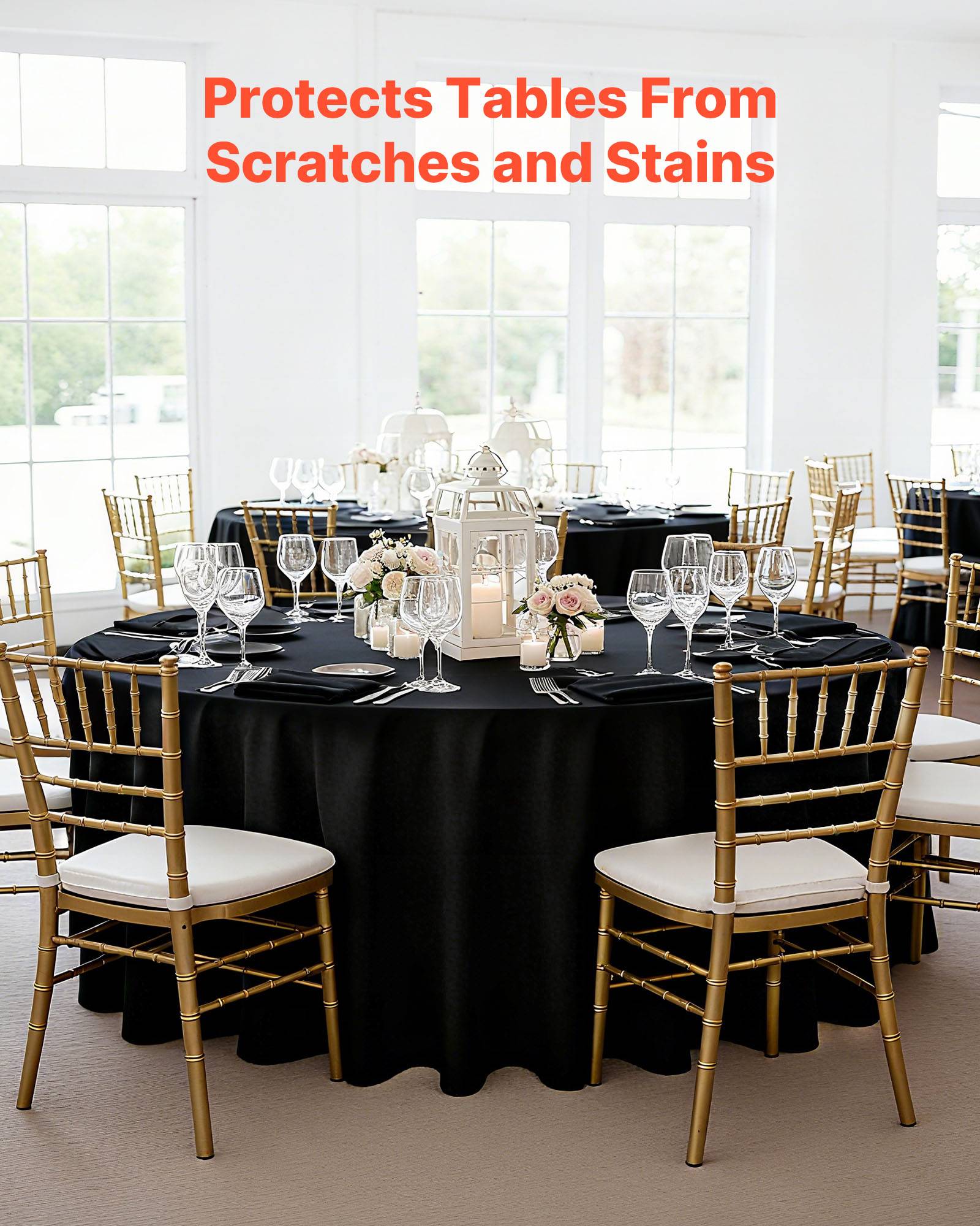 Vevor - VEVOR Nappe ronde noire de table en polyester 3048 mm lot de 6 pour mariage - Image 2