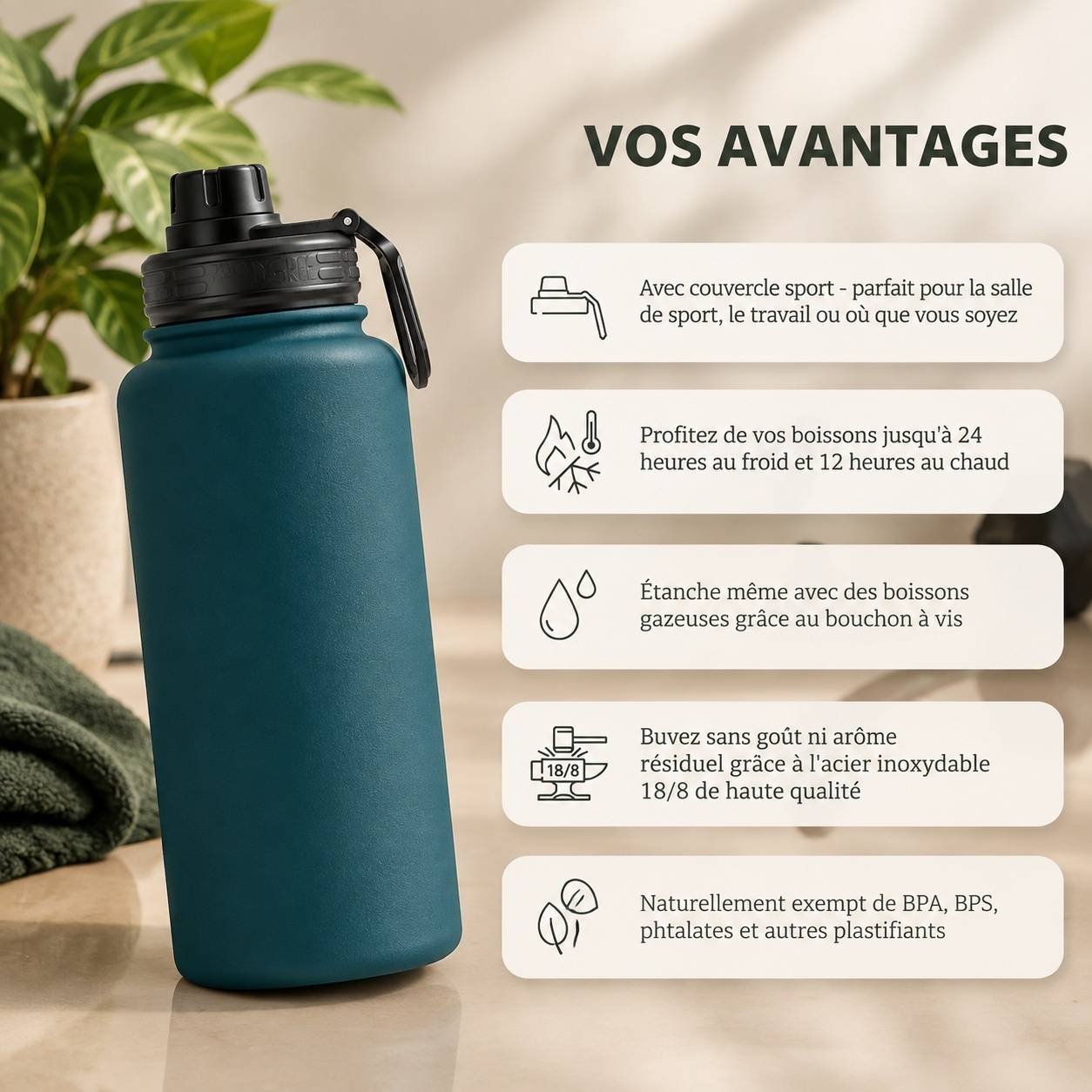 Bouteille Isotherme Acier Inoxydable 950 Ml Infuseur Étanche Chaude 12 Heures Froide 24 Heures - Image 2