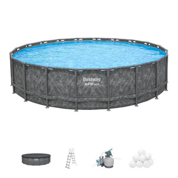 Bestway - Kit piscine hors sol tubulaire BESTWAY - APX 365™ - 671 x 132 cm - Ronde (Filtre a sable, 500 g polysphere, échelle, bâche)