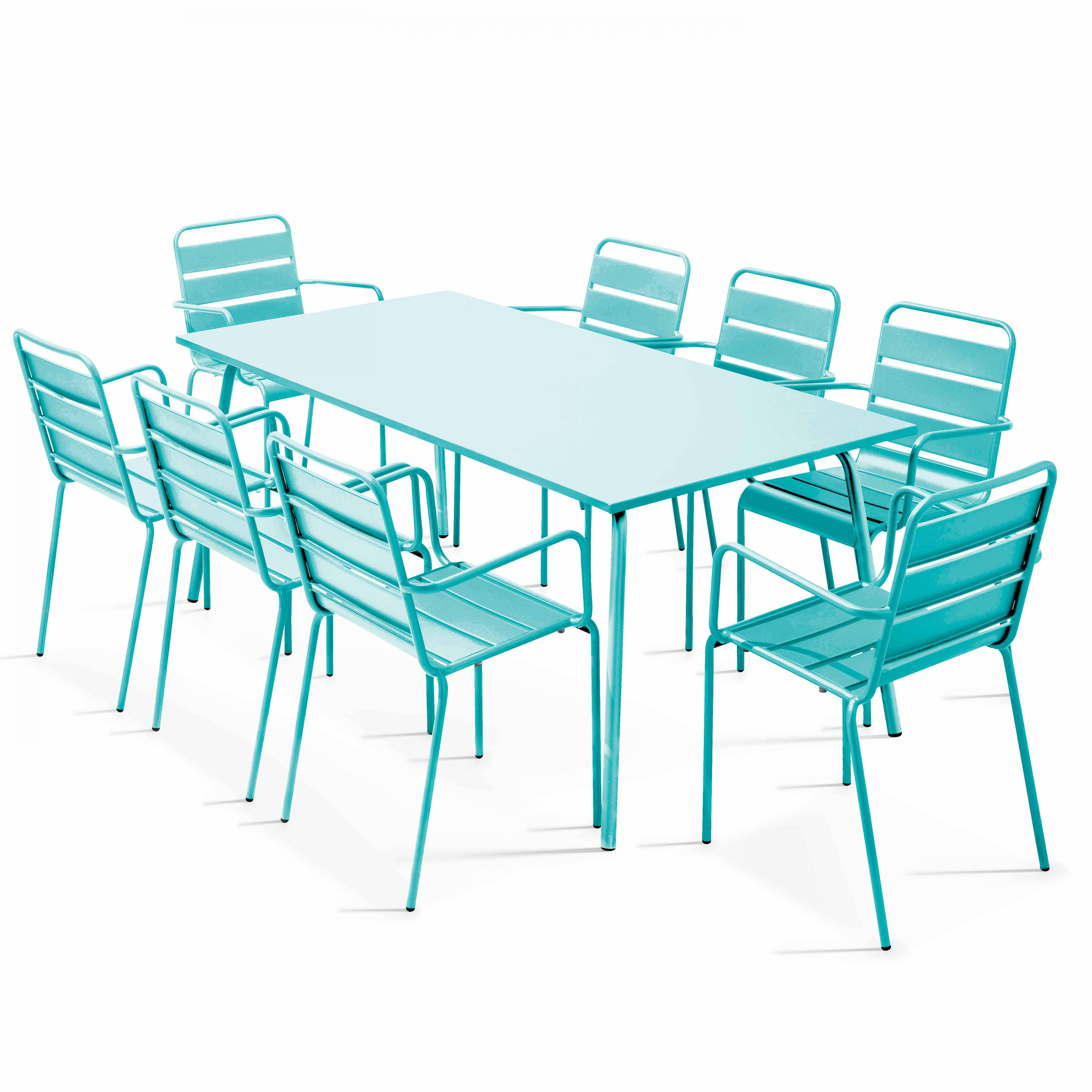 Oviala - Ensemble table de jardin et 8 fauteuils en métal turquoise Palavas - Oviala - Imagen 1