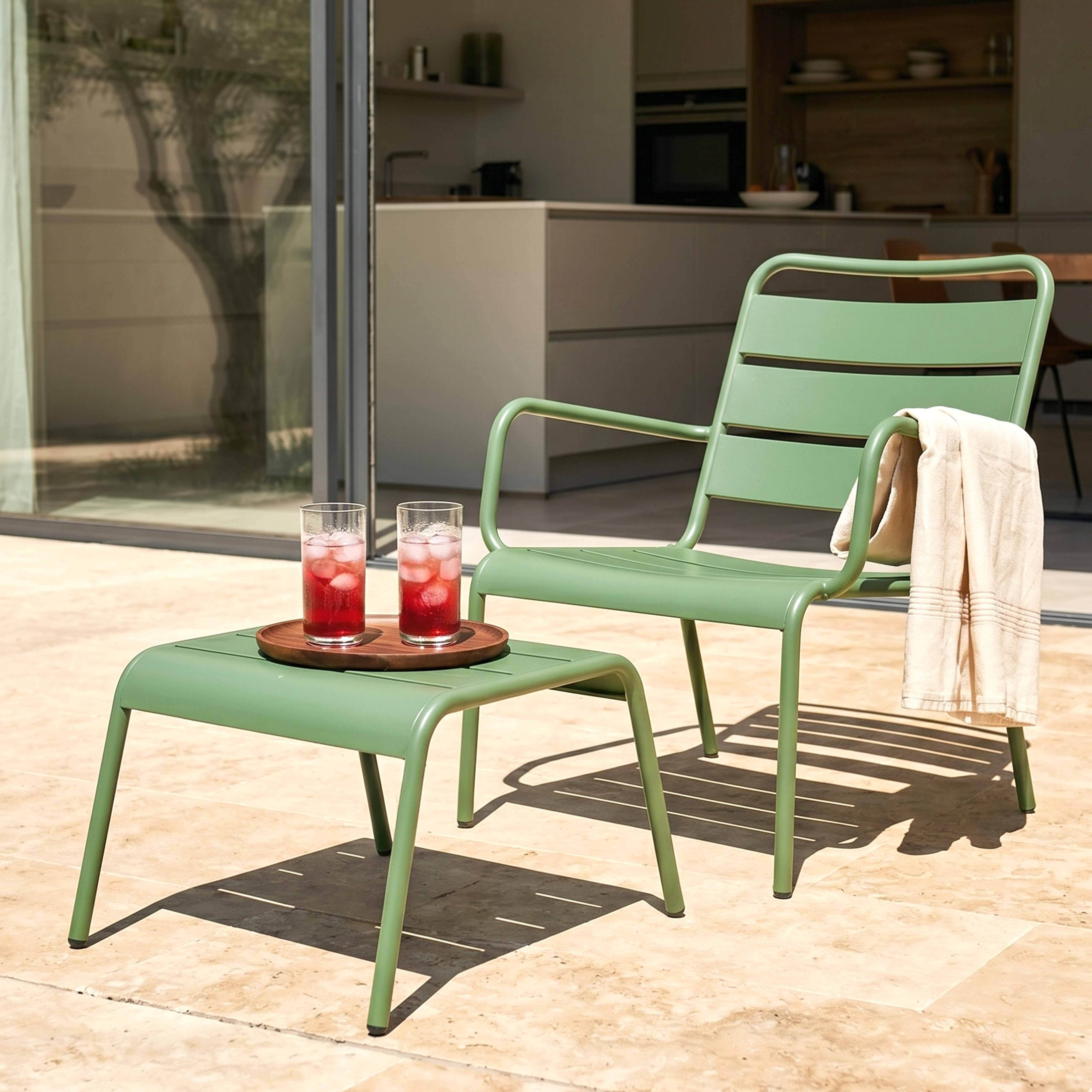Oviala - Fauteuil relax et repose pied en métal vert cactus Palavas - Oviala - Imagen 2