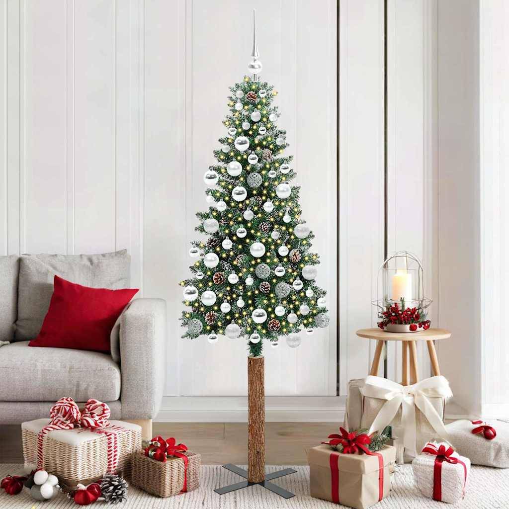 ComfortXL - Sapin de Noël Crayon Floconné 180 cm, Prêt à Poser avec 300 LED et 120 Décorations – ComfortXL Outdoor Living - Image 1