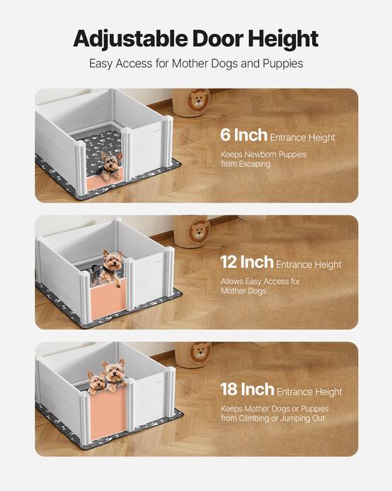 VEVOR Parc mise bas chien, 98x98x46 cm, PVC, porte hauteur réglable. - Image 4