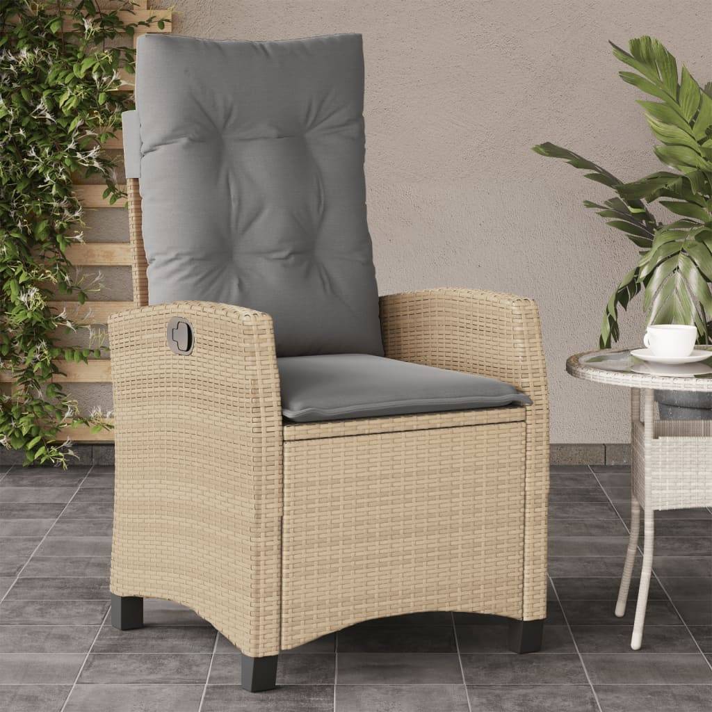 Chaise de jardin inclinable - Chaise d'extérieur - Fauteuil d'extérieur coussins mélange beige poly rotin - MEUBLE PRO - Image 2