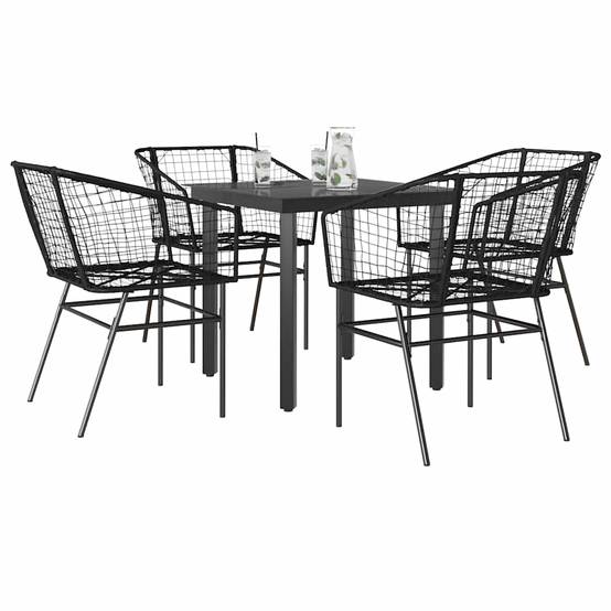 Salon de Jardin 4 Personnes Résine Tressée Noire Table Carrée 80cm pour Repas en Extérieur – ComfortXL Outdoor Living - Image 1