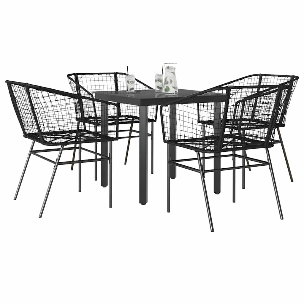 Salon de Jardin 4 Personnes Résine Tressée Noire Table Carrée 80cm pour Repas en Extérieur – ComfortXL Outdoor Living - Image 1
