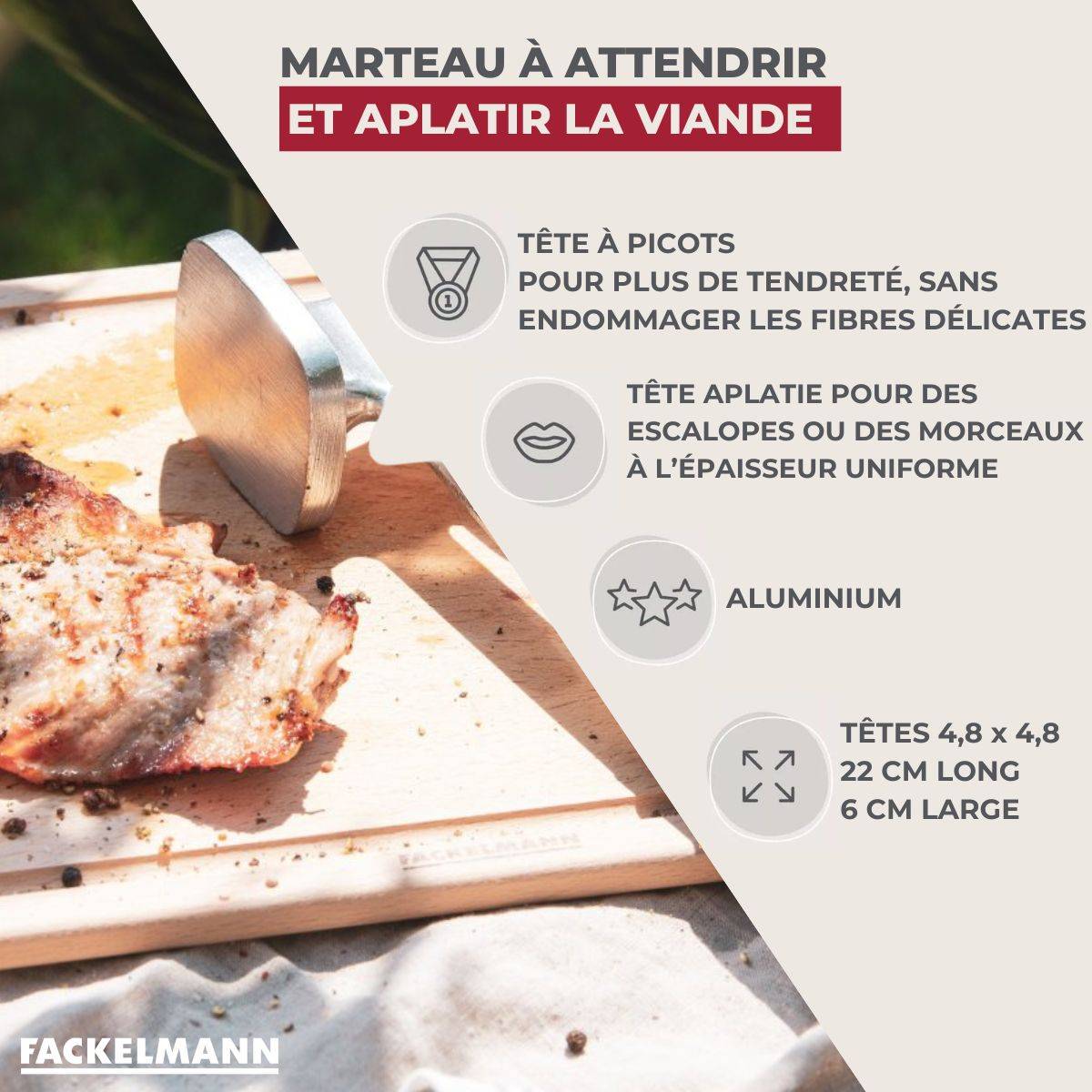 Attendrisseur à viande en aluminium 22 cm Fackelmann Basic - Image 3