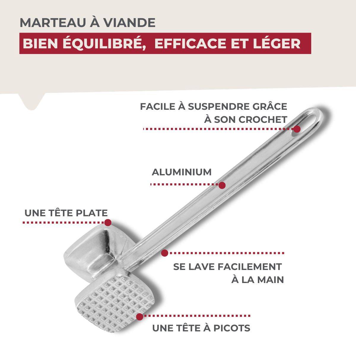 Attendrisseur à viande en aluminium 22 cm Fackelmann Basic - Image 7