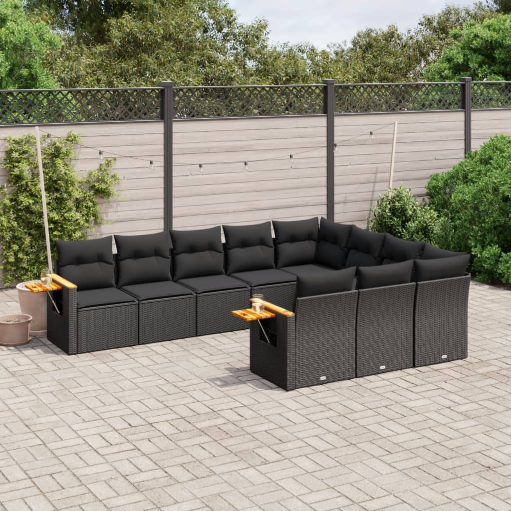 Salon de jardin en poly rotin 10 places modulable avec tablettes intégrées pour extérieur Noir – ComfortXL Outdoor Living - Image 1