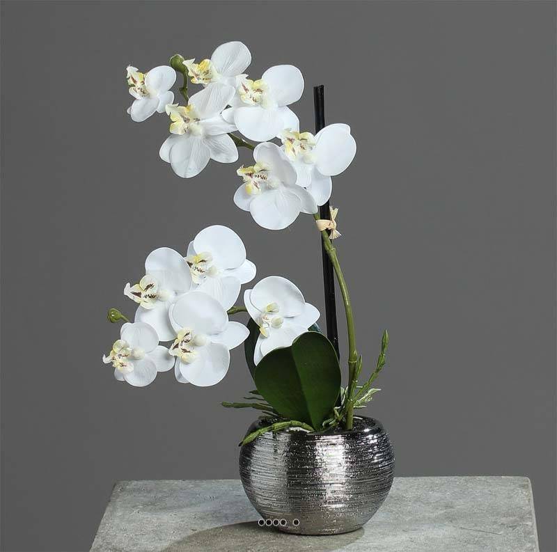 Artificielles - Orchidée phalaenopsis artificielle en pot céramique, H 30 cm Crème - couleur: Crème - Imagen 3