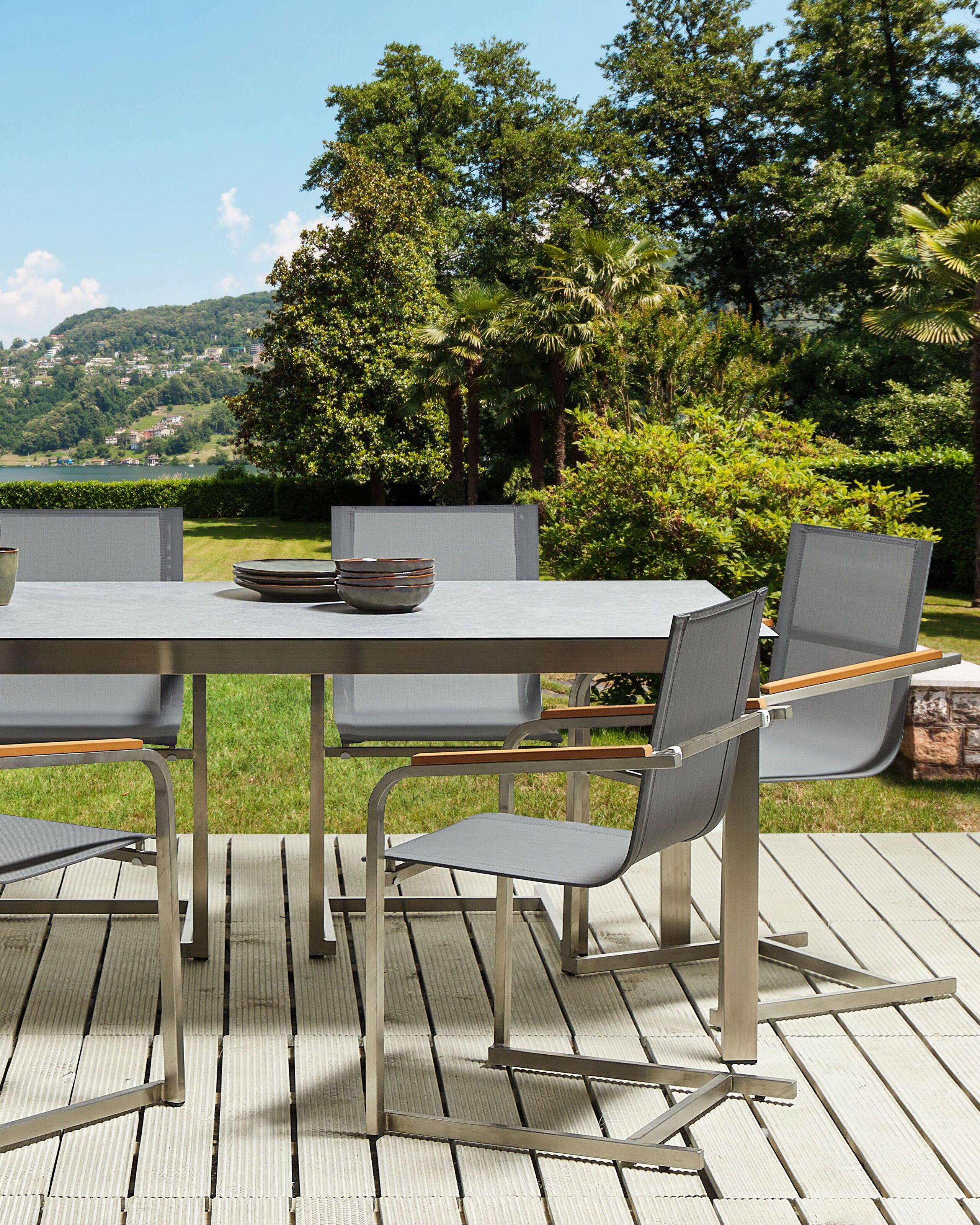 Beliani - Lot de 4 Chaises de Jardin en Acier Inox et Textile Gris Design Moderne Très Tendance pour Terrasse ou Balcon Beliani - Imagen 2