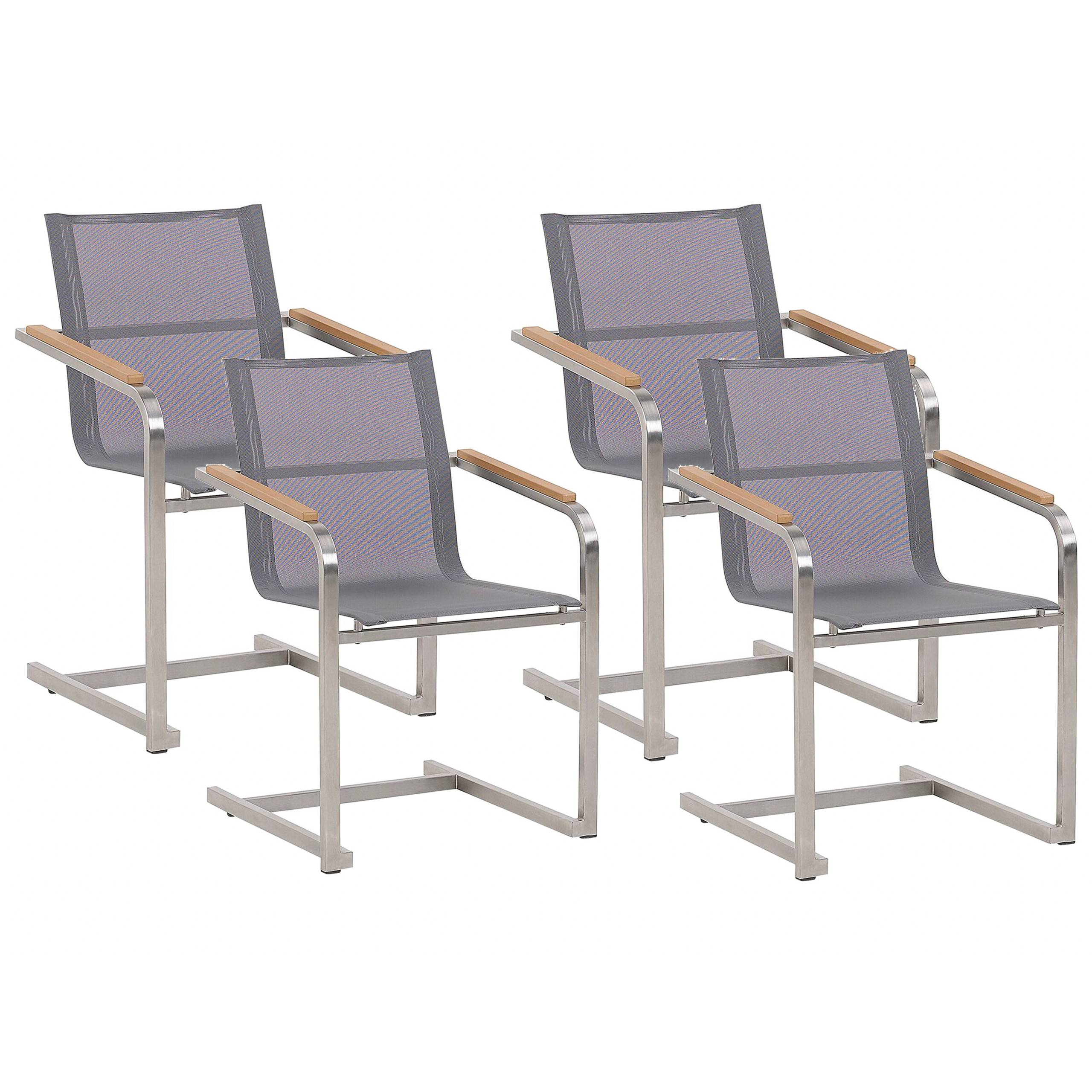 Beliani - Lot de 4 Chaises de Jardin en Acier Inox et Textile Gris Design Moderne Très Tendance pour Terrasse ou Balcon Beliani - Imagen 1