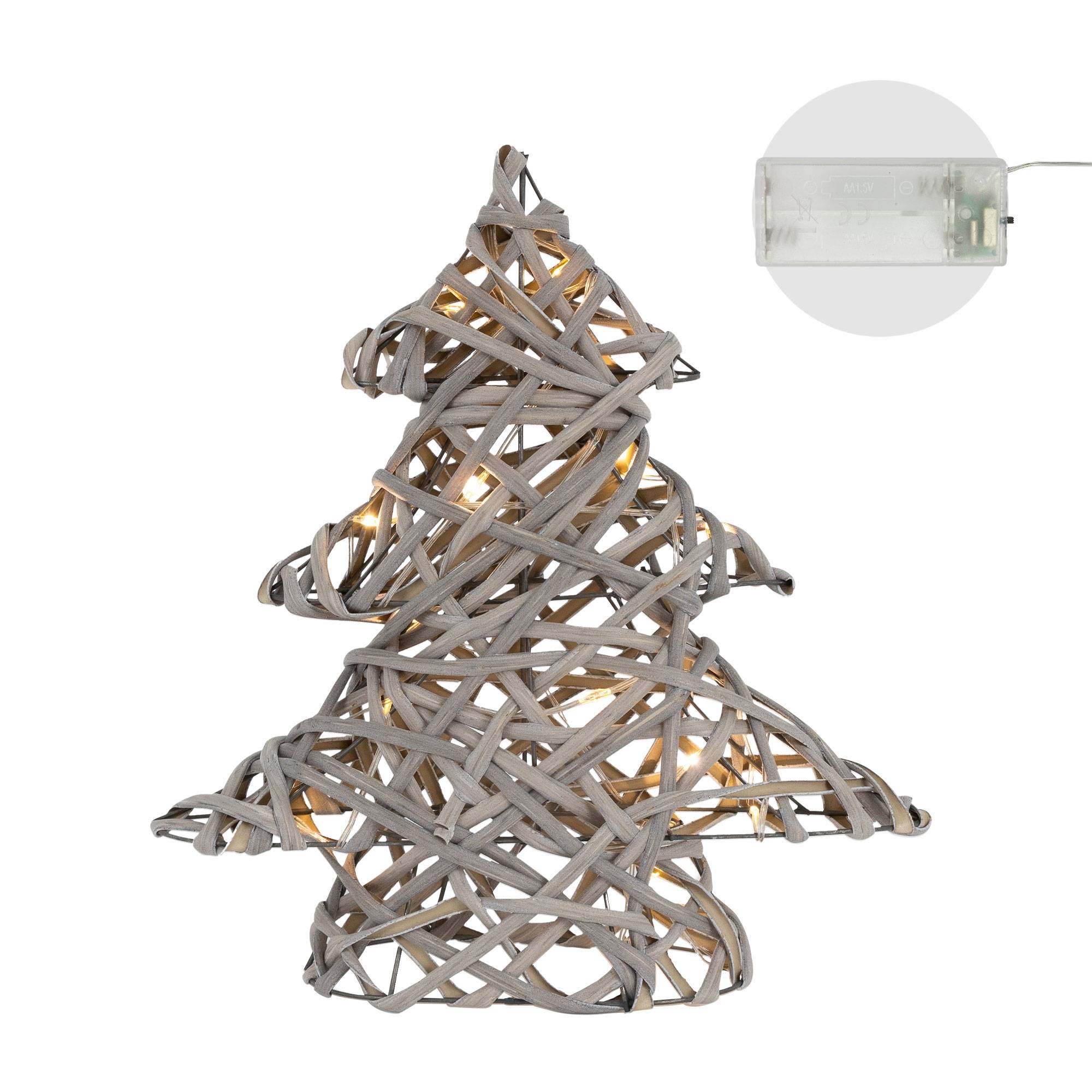 Ecd-Germany - Sapin de Noël décoratif à LED en rotin décoration d'hiver métalique 28 x 30 cm - Imagen 4