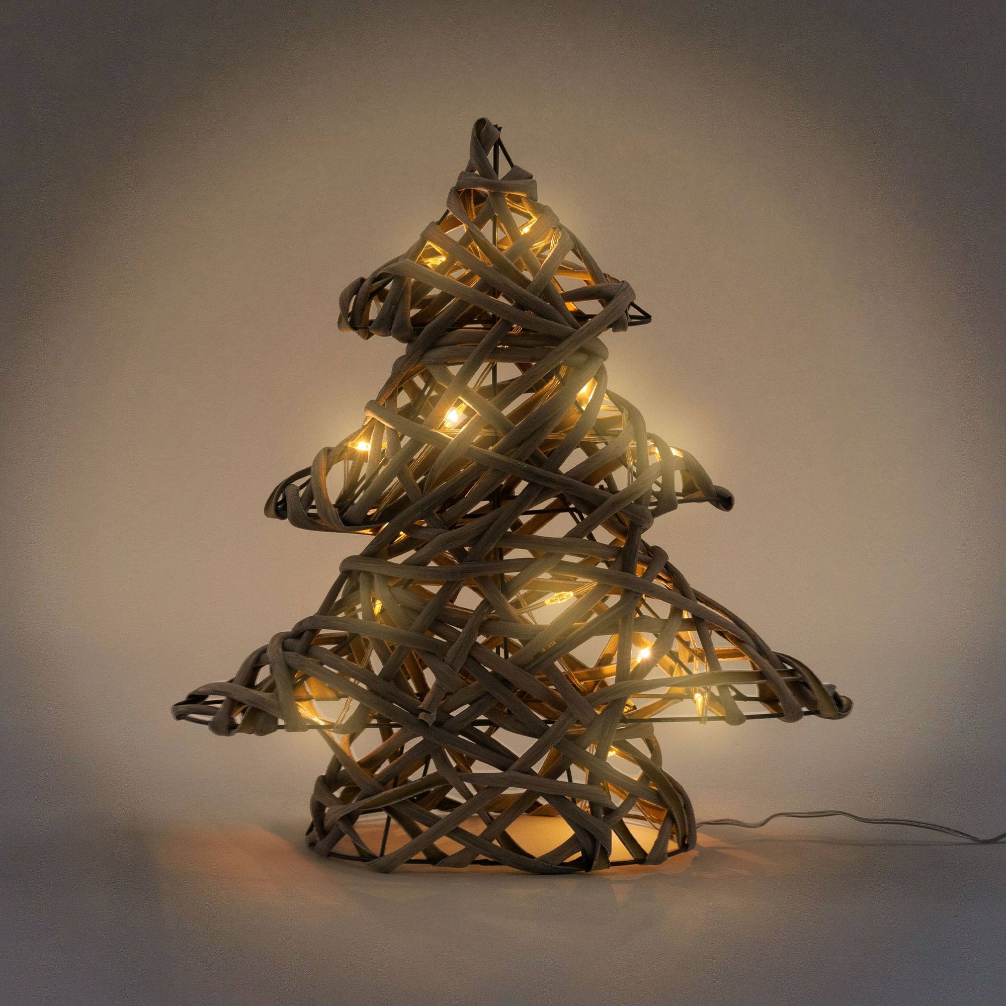 Ecd-Germany - Sapin de Noël décoratif à LED en rotin décoration d'hiver métalique 28 x 30 cm - Imagen 5