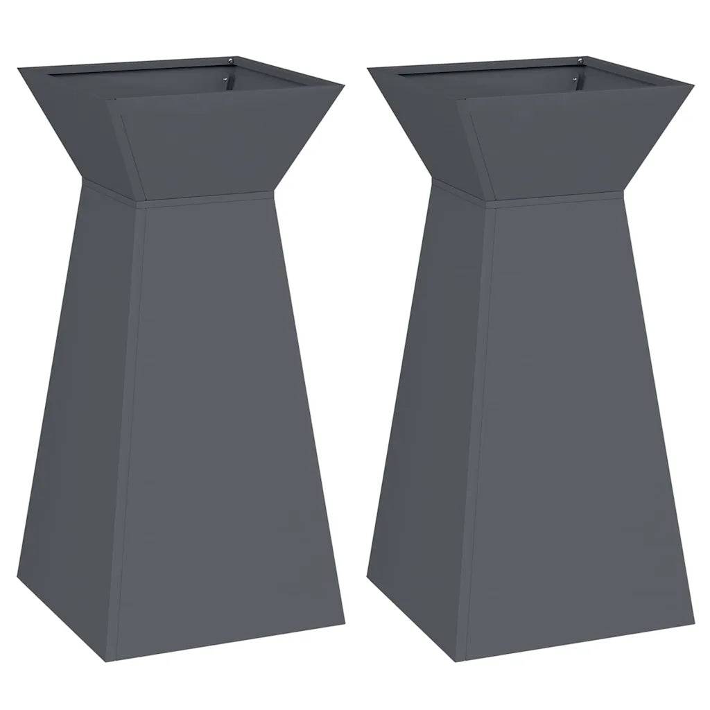 Helloshop26 - Lot de 2 jardinières à pilier modernes extérieures 35 x 35 x 73 cm idéal pour fleurs en matériau durable anthracite - Image 1