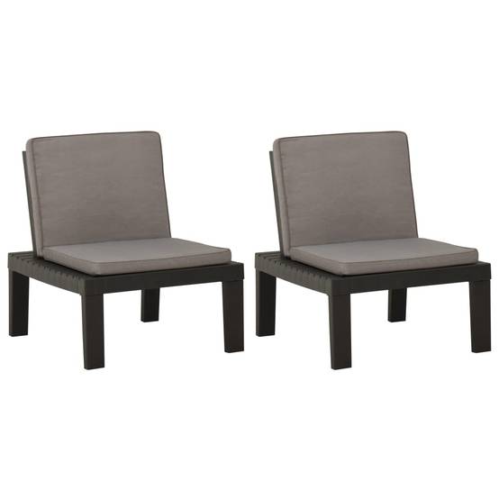 Salon de Jardin Bas 2 Fauteuils en Plastique avec Coussins Épais pour Balcon Gris – ComfortXL Outdoor Living - Image 2