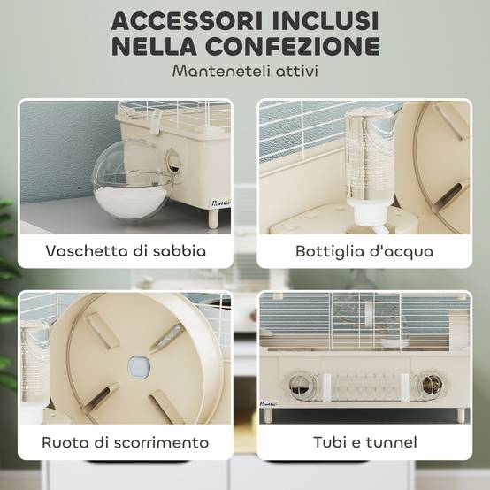 Cage Acier PP Hamsters 2 Niveaux Ventilation Optimale Tubes 44x28x44cm Crème - ComfortXL Outdoor Living - Image 7