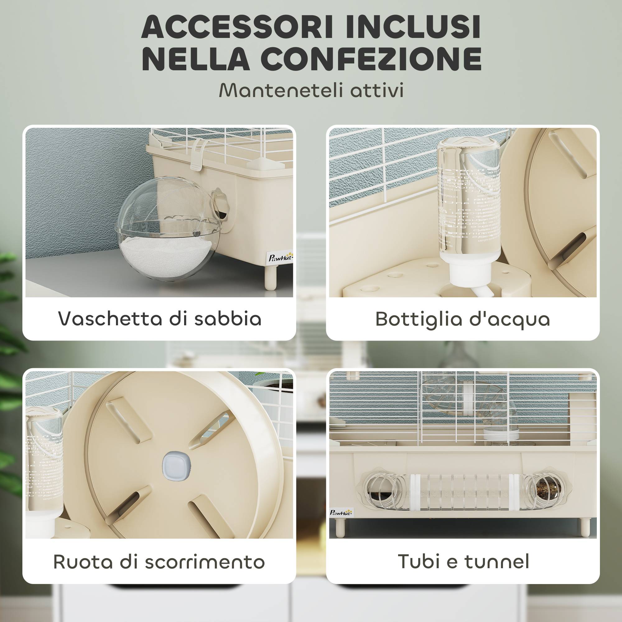 Cage Acier PP Hamsters 2 Niveaux Ventilation Optimale Tubes 44x28x44cm Crème - ComfortXL Outdoor Living - Image 7