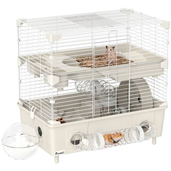 Cage Acier PP Hamsters 2 Niveaux Ventilation Optimale Tubes 44x28x44cm Crème - ComfortXL Outdoor Living - Image 1