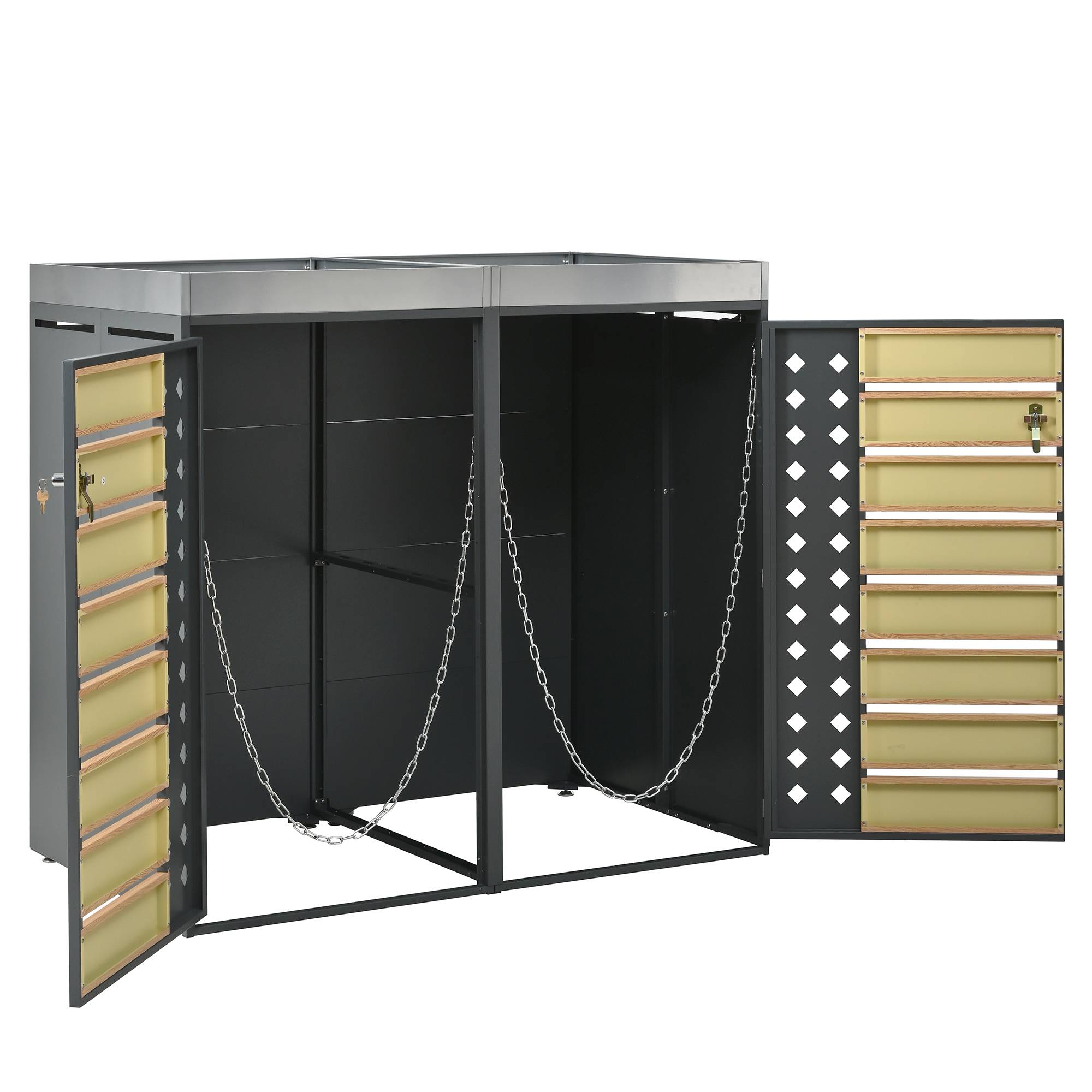 Cache-poubelle double Acier galvanisé Jardin Jardinière intégrée 132x80x124cm Gris - ComfortXL Outdoor Living - Image 5