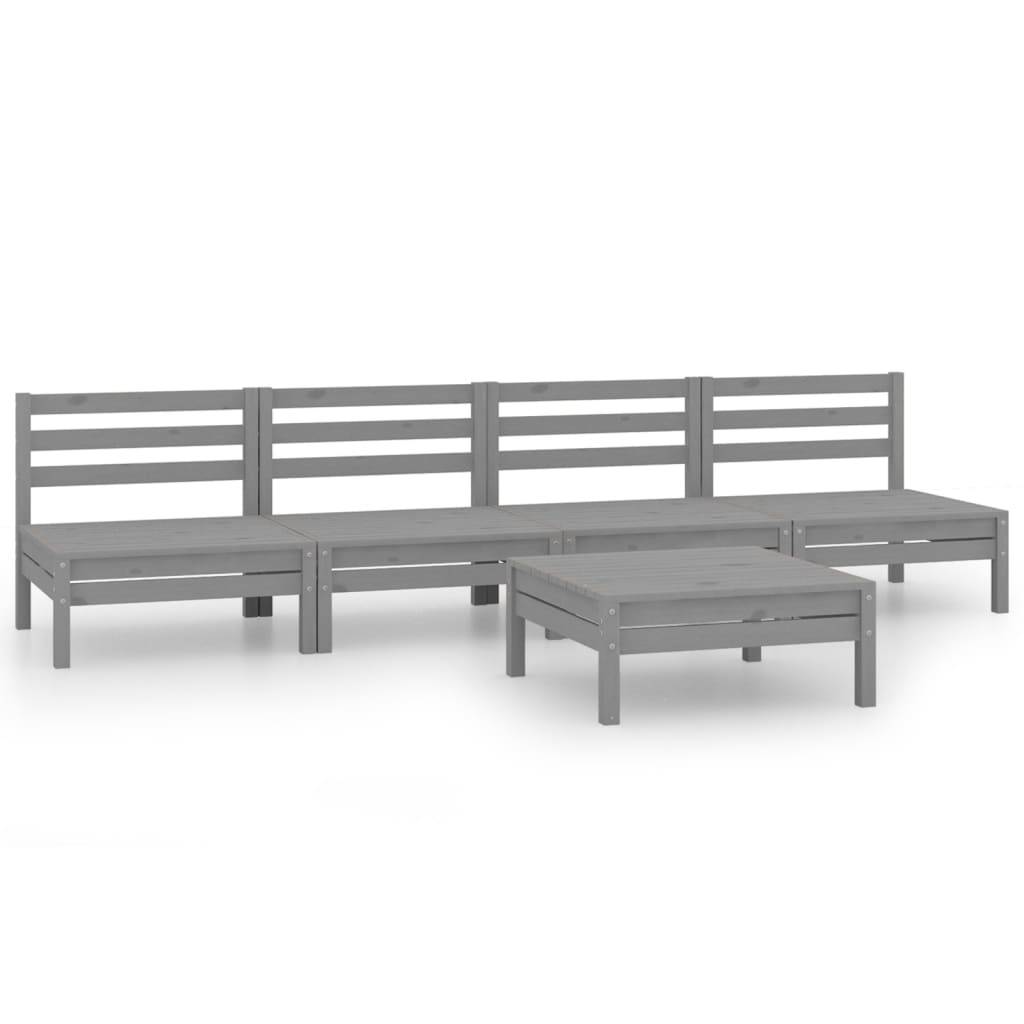 Helloshop26 - Salon de jardin meuble d'extérieur ensemble de mobilier 5 pièces gris bois de pin massif - Imagen 1