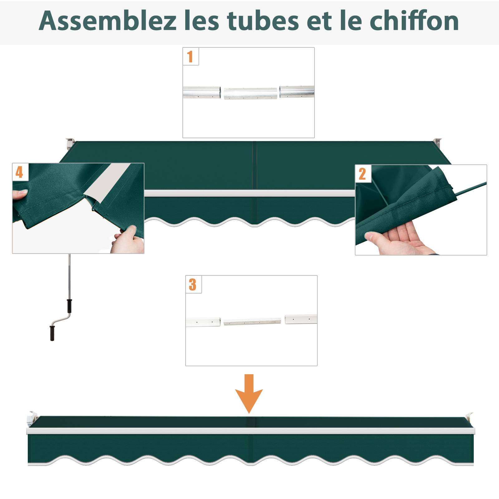 Costway - Store Banne Auvent Rétractable Manuel 295x250CM Angle Ajustable 40°-100° sans Perçage Vert - Image 2