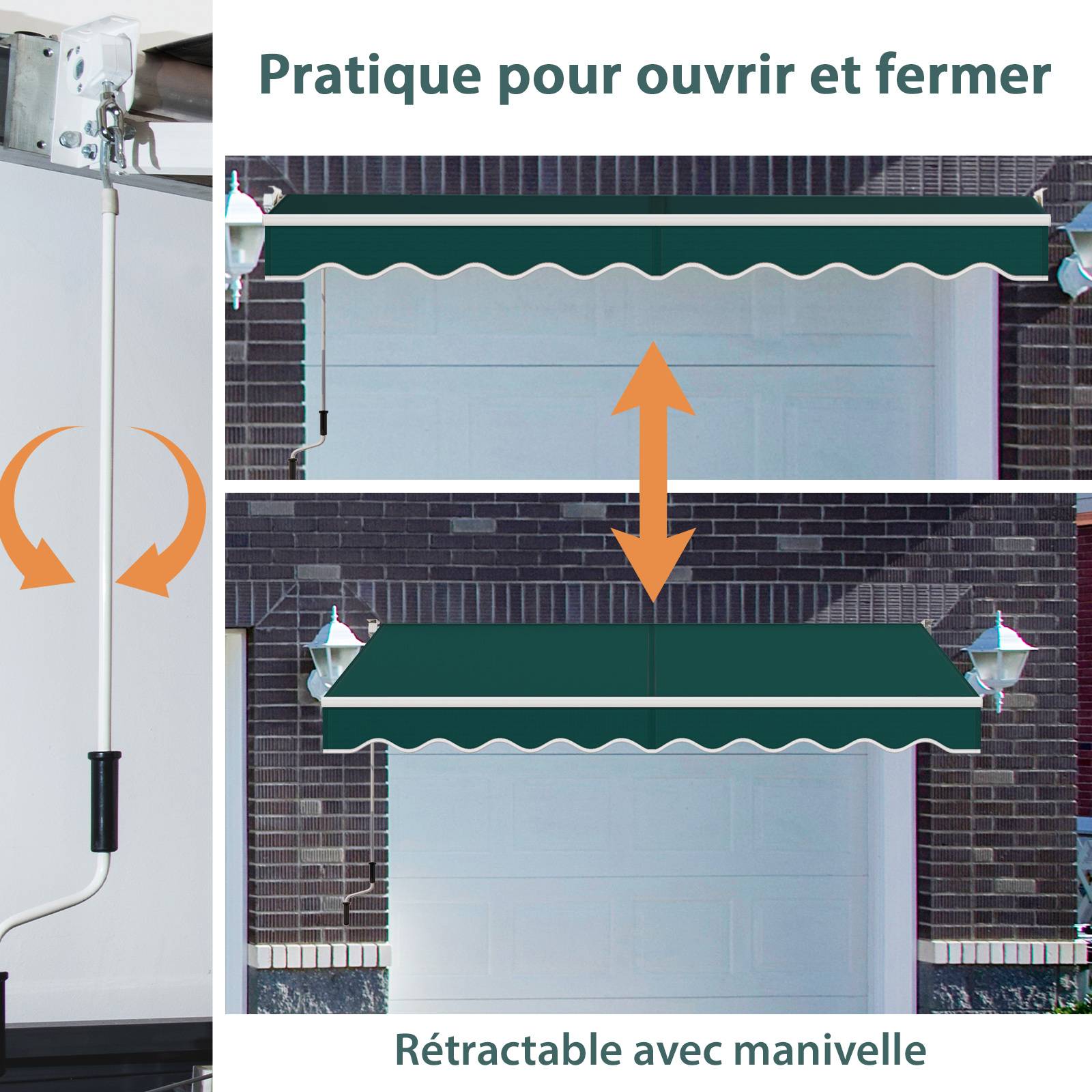 Costway - Store Banne Auvent Rétractable Manuel 295x250CM Angle Ajustable 40°-100° sans Perçage Vert - Image 7
