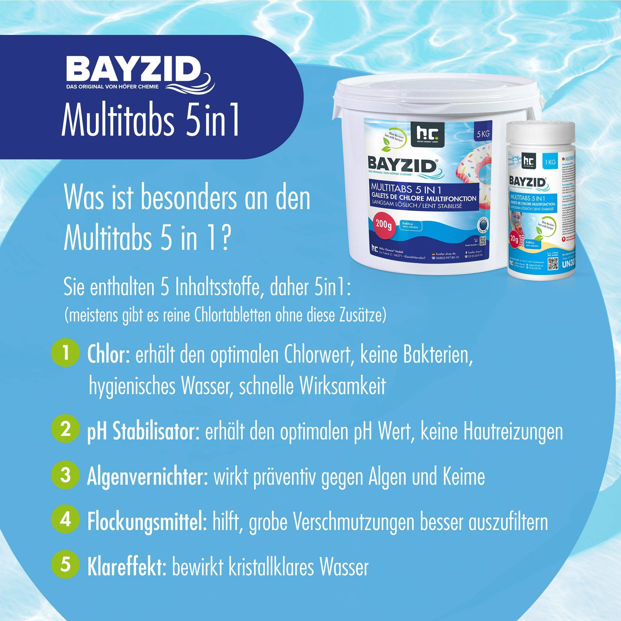 Pastilles de chlore multifonction 20g 5 en 1 Bayzid® en sceaux de 1 KG x 6 - Image 3