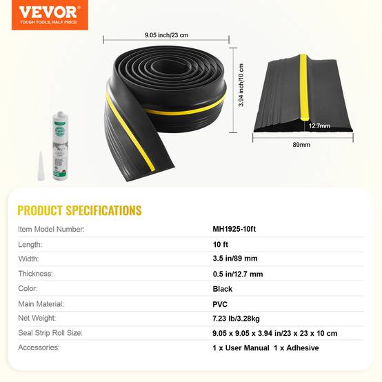 Vevor - VEVOR Joint porte garage 3m, seuil universel, PVC épais, adhésif, noir. - Image 7