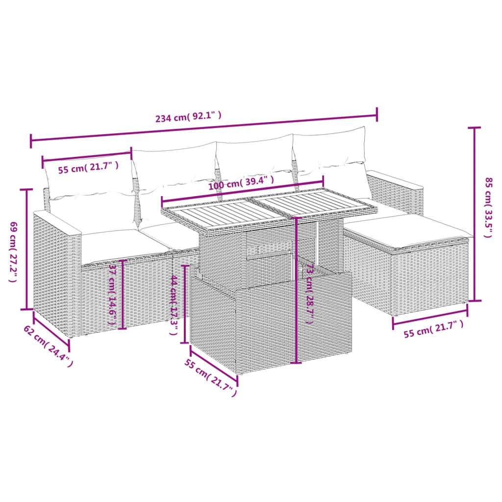 Salon de jardin 5 personnes résine tressée table transformable et pouf Beige – ComfortXL Outdoor Living - Image 3