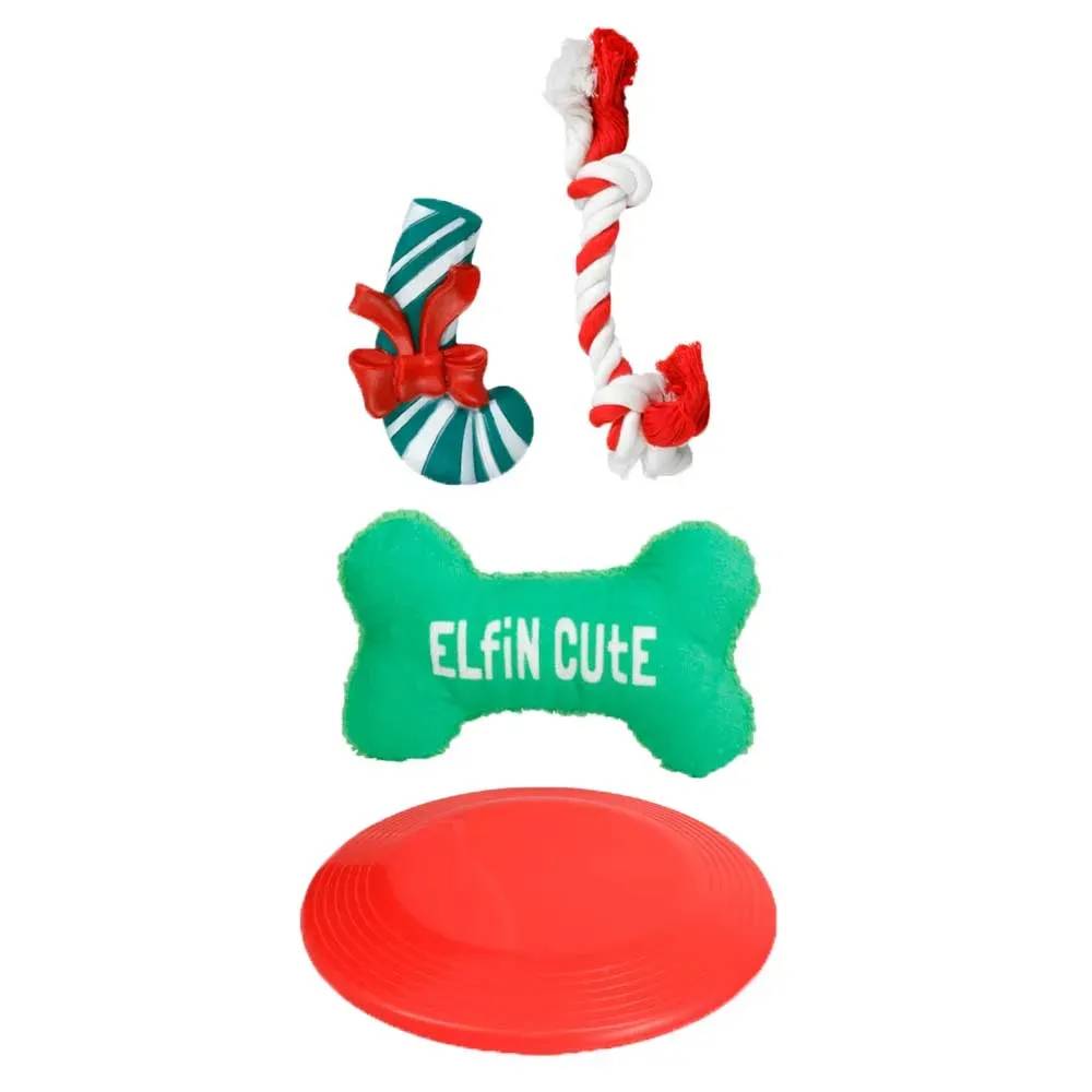 Autre - Lot 4 Jouets Noël Chien Peluche Pain d'Épice Corde Disque Vol - Image 1